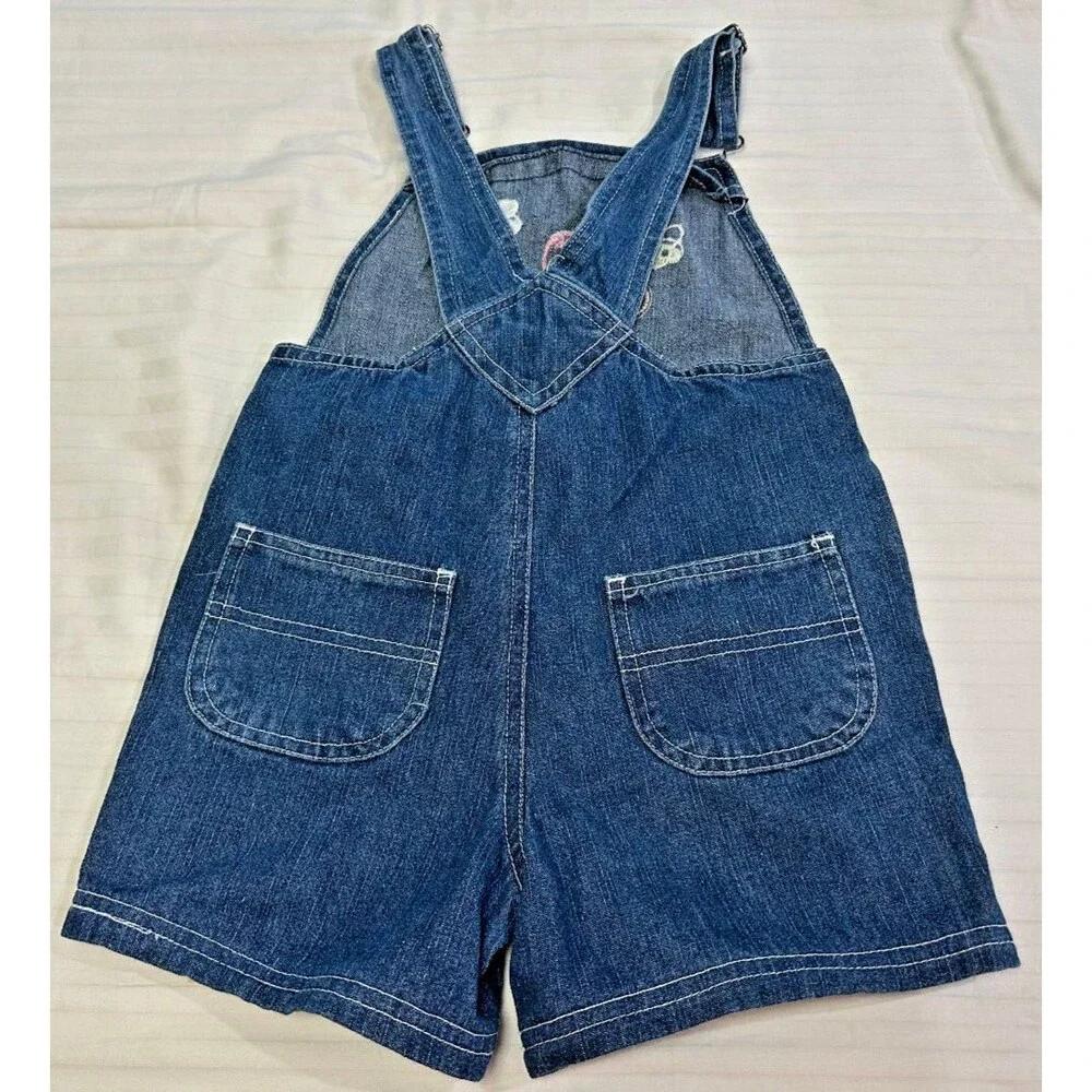 YOUNG HEARTS GIRLS DENIM OVERALLS COTTON SHORTALLS FLOWERS SIZE 4T